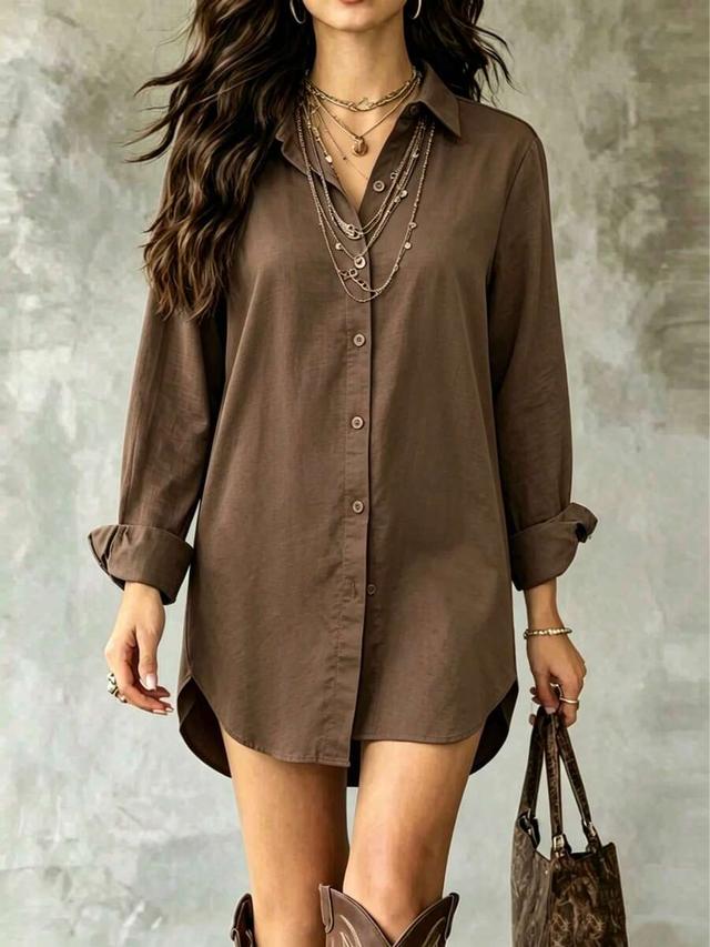 khaki long sleeve button-down shirt dress