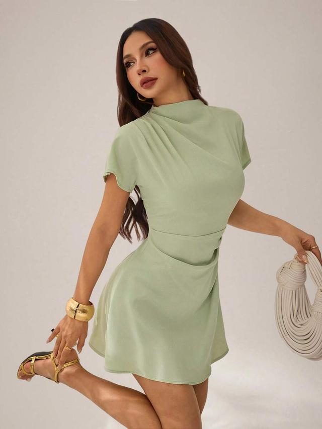 sage green ruched a-line mini dress