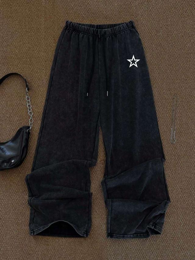 dark grey effect pentagram print sweatpants