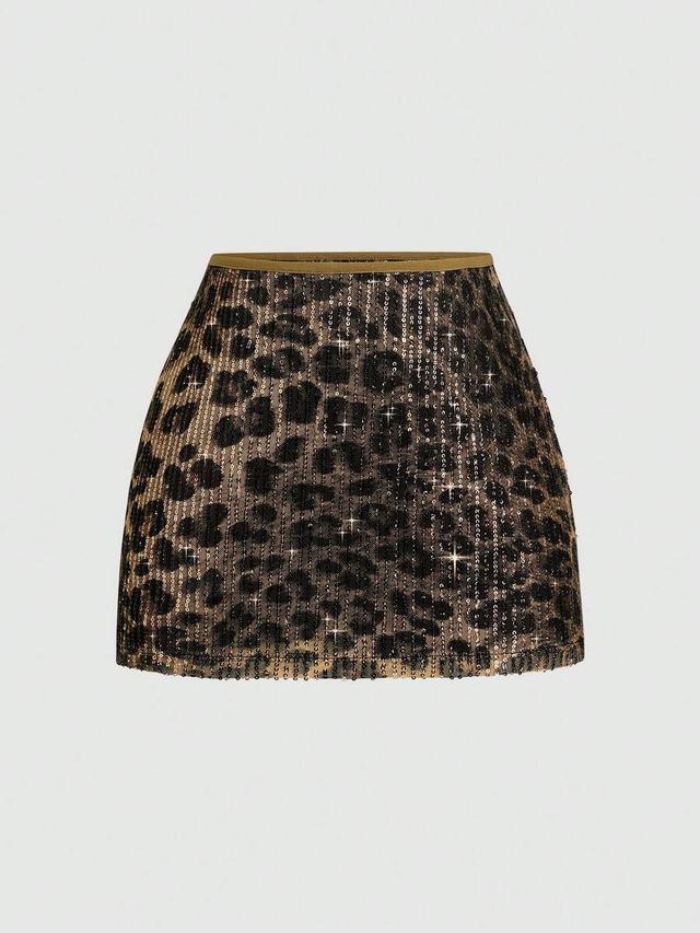 leopard print sequin mini skirt