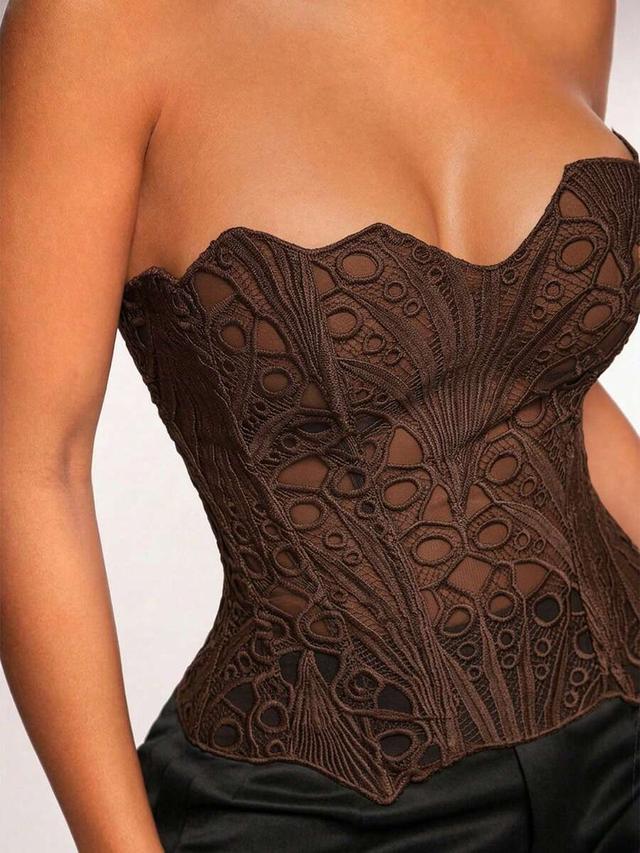 brown lace corset top with backless tie design