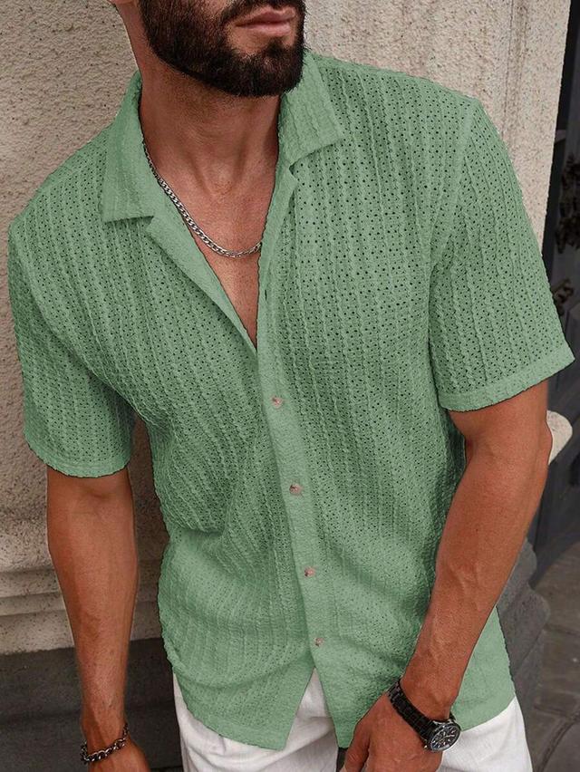 green crochet short sleeve button down shirt