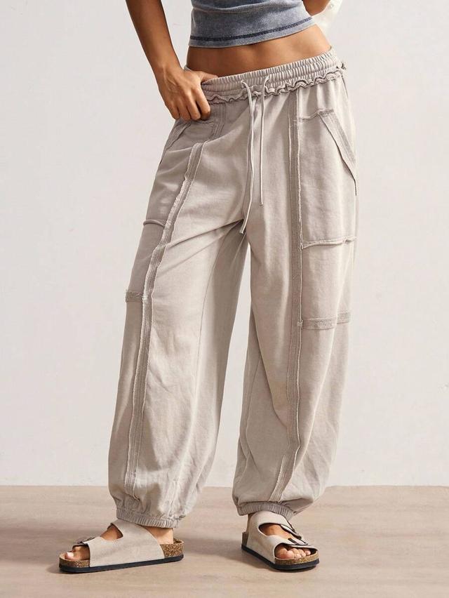 women's solid color knit drawstring parachute sweatpants