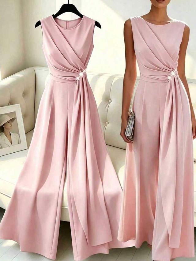 pink sleeveless elegant wide-leg jumpsuit