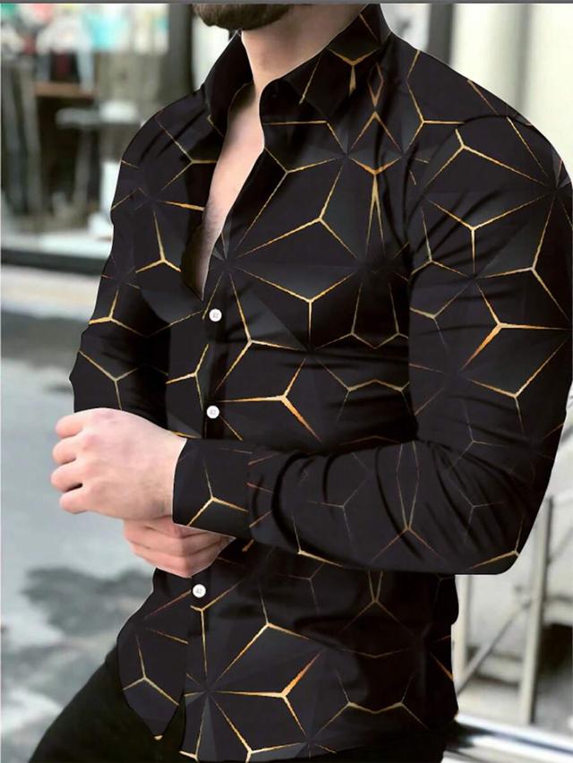 geometric print slim fit long sleeve button up shirt