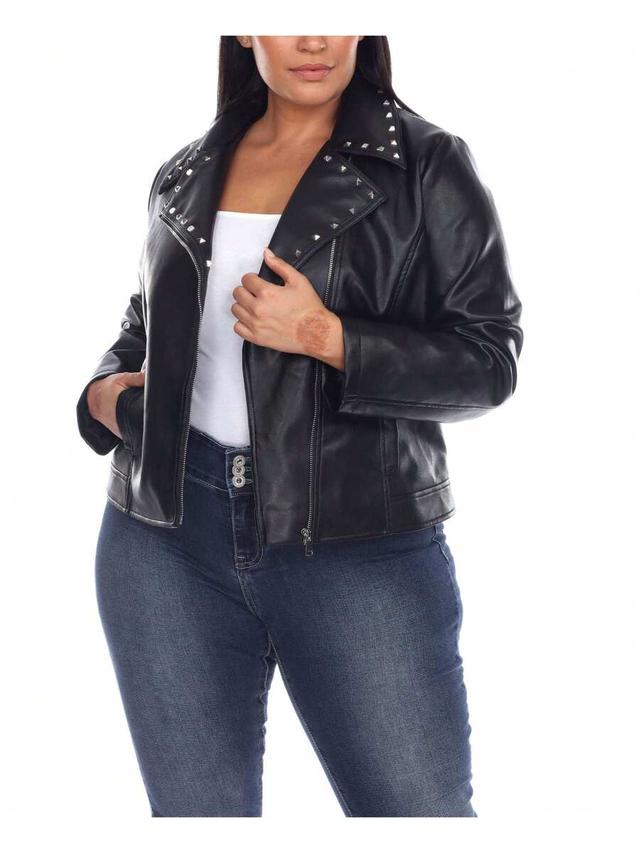 plus size black faux leather studded moto jacket