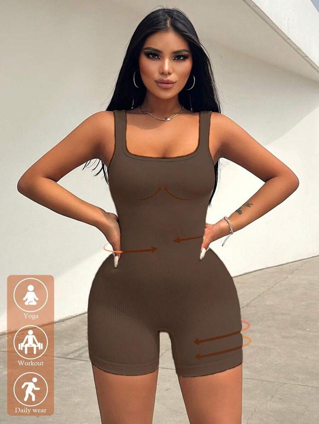brown ribbed sleeveless romper