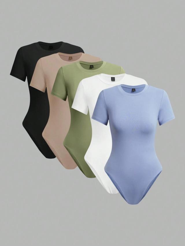 white casual round neck short sleeve cotton bodysuit