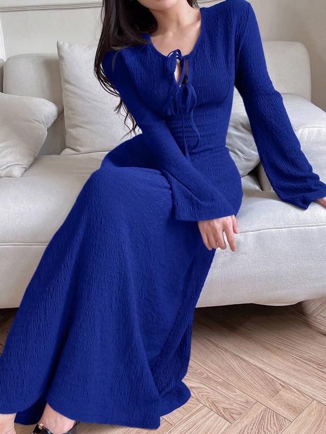 feyla women's elegant solid color bell sleeve long dress