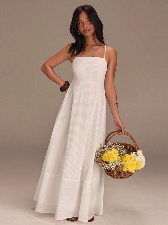 white textured cotton casual maxi slip dress