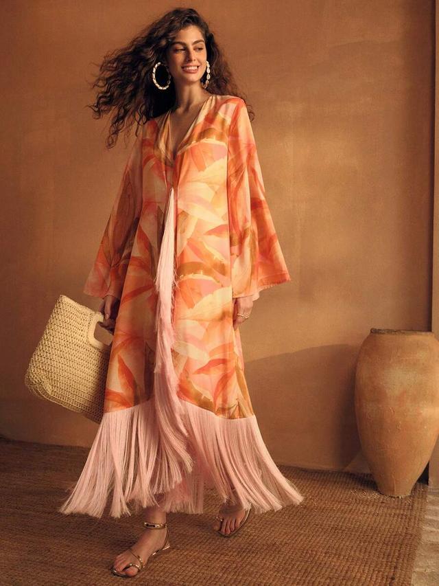 printed linen tassel robe with vacation aesthetic