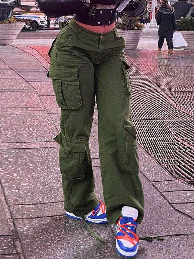 women's olive green multi-pocket y2k cargo trousers
