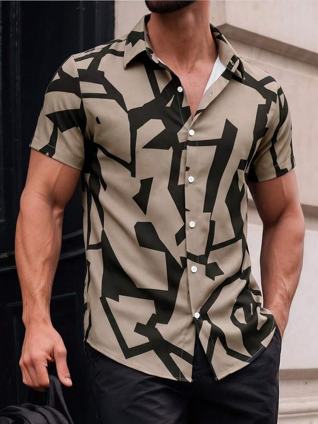 geometric print short sleeve button-up shirt