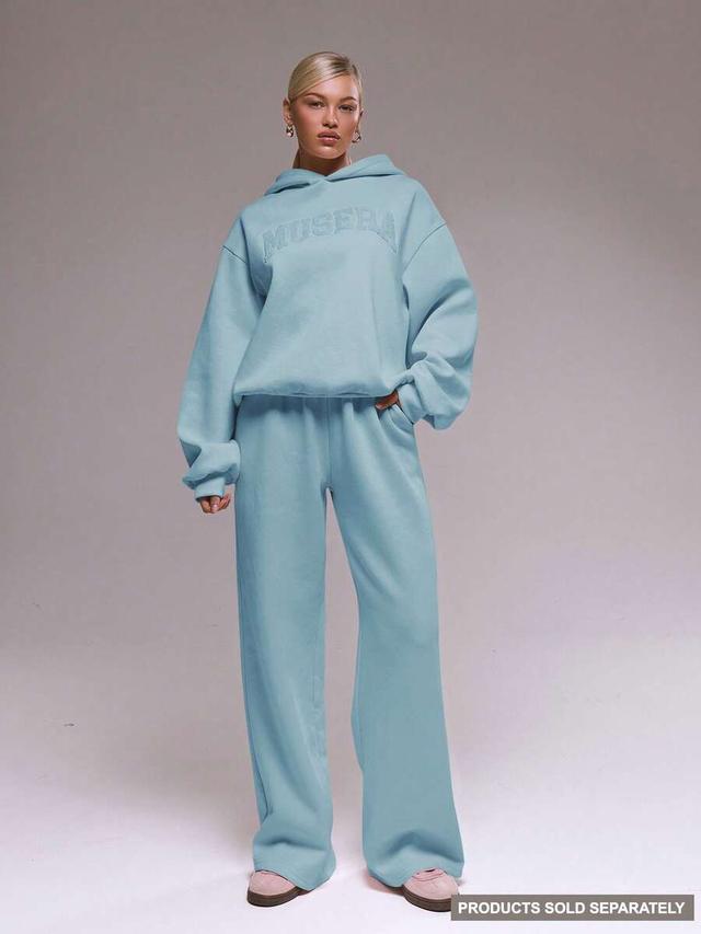 light blue wide leg flocking joggers