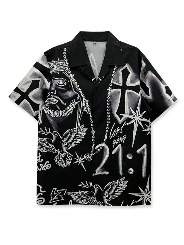 men's black & white shirt with floral abstract prints
