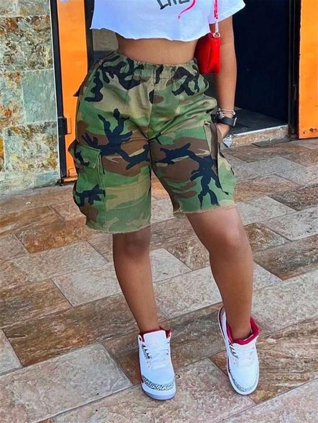 women's casual camouflage multi-pocket cargo shorts
