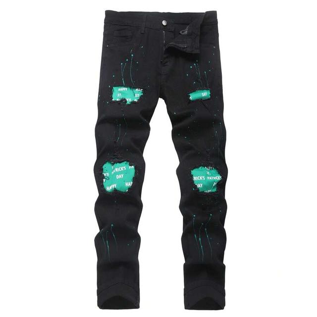 men's black slim fit st. patrick's day distressed jeans