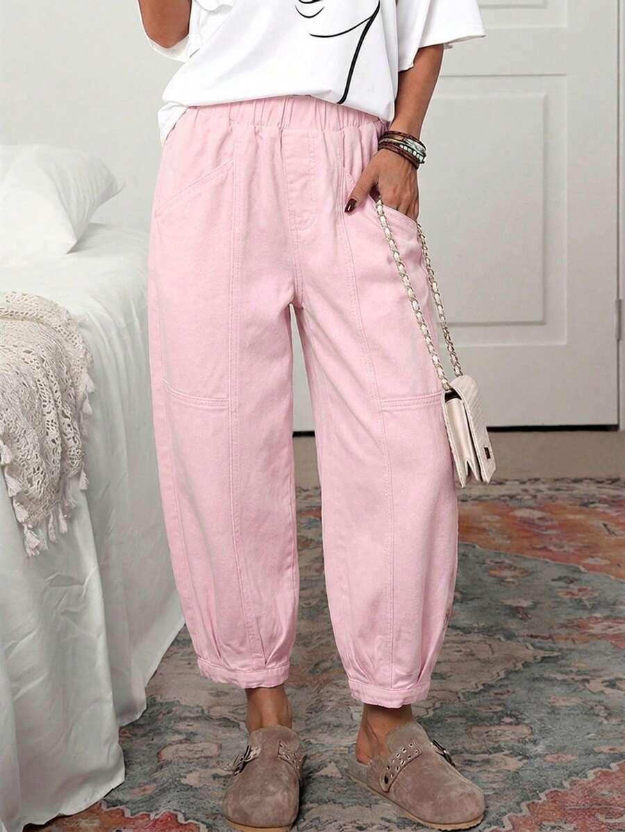 emery rose women's casual solid pink elastic waist jeans