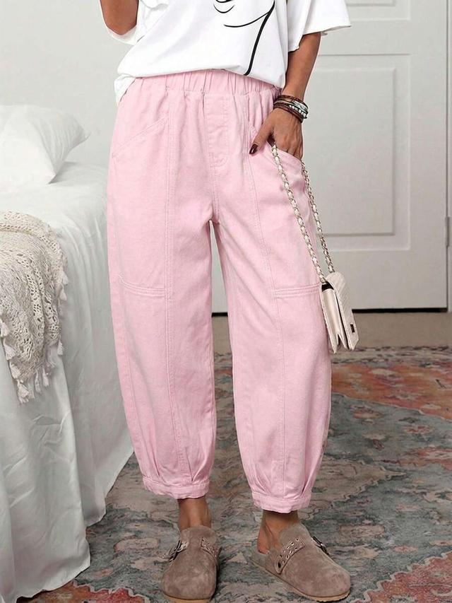 emery rose women's casual solid pink elastic waist jeans