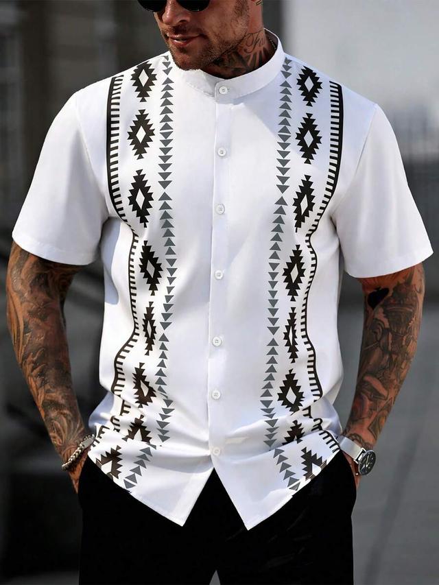 white short sleeve shirt with geometric print