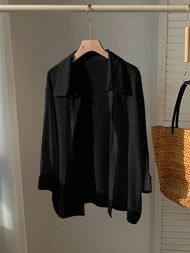 comfortcana spring black solid batwing sleeve shirt