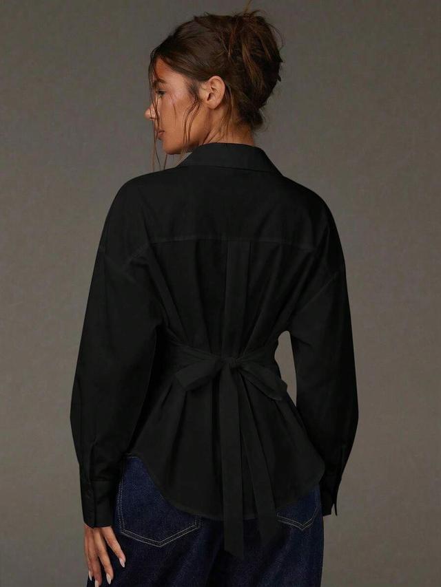 black cotton drop shoulder single-breasted casual shirt