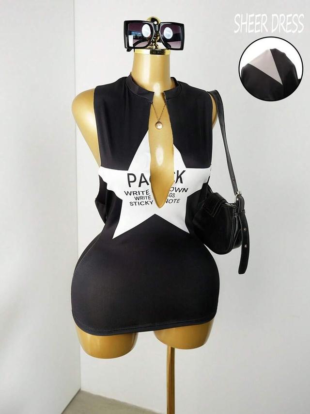 black and white graphic star print mini dress