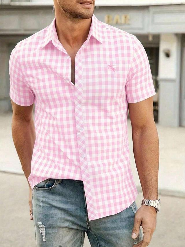 red and white checkered short sleeve cotton shirt