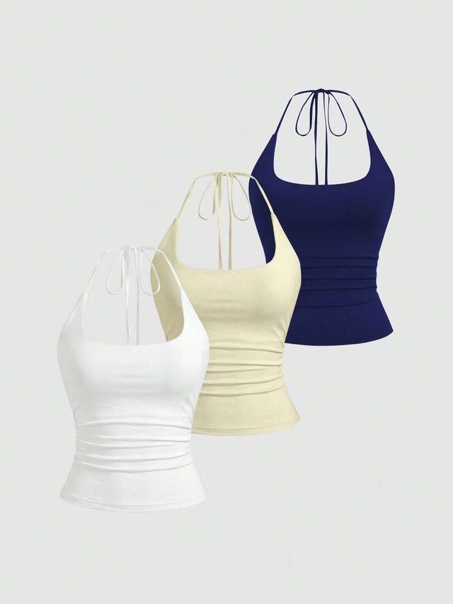 white halter neck backless slim fit casual top