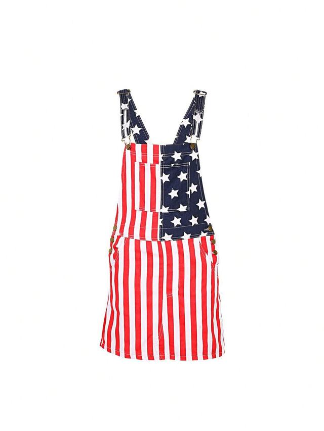 american flag print denim suspender skirt
