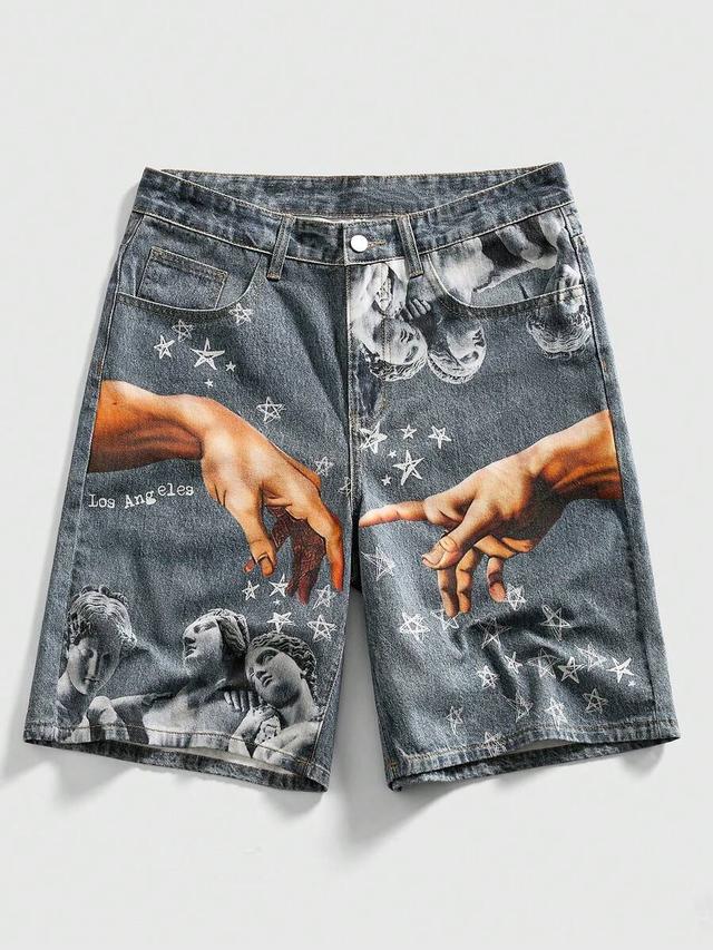 printed denim casual summer shorts