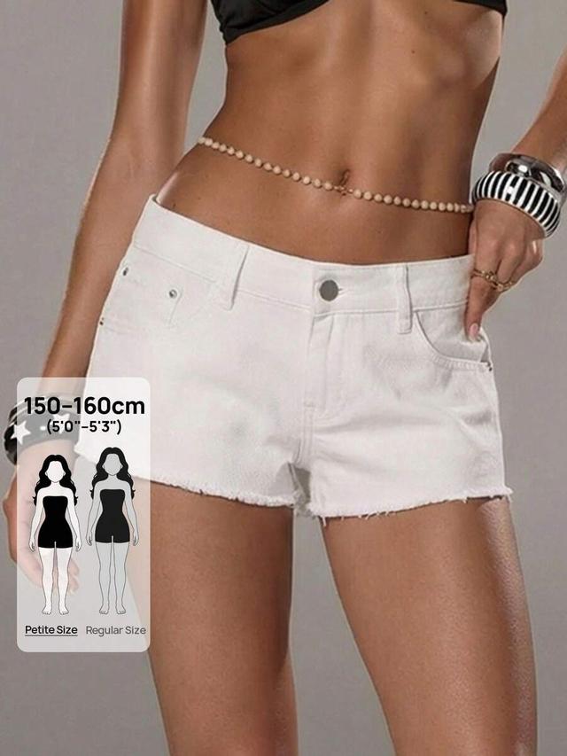 petite women's casual white frayed hem denim shorts