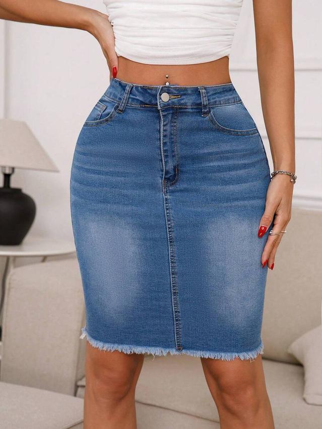 women's mid waist stretch denim pencil skirt