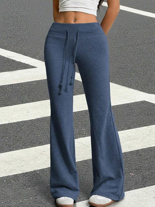 blue drawstring waist flare leg sweatpants
