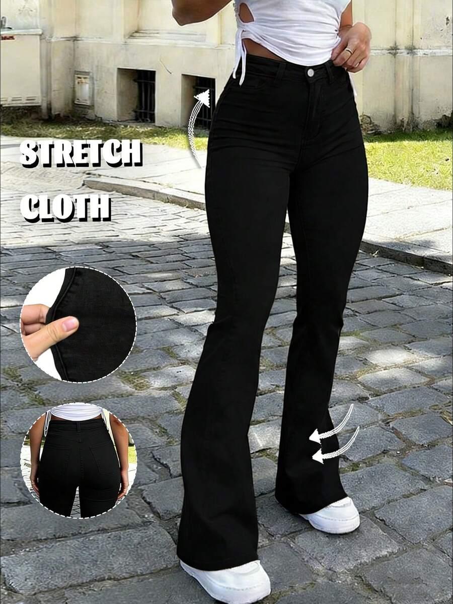 y2k style black high waist flare leg pants