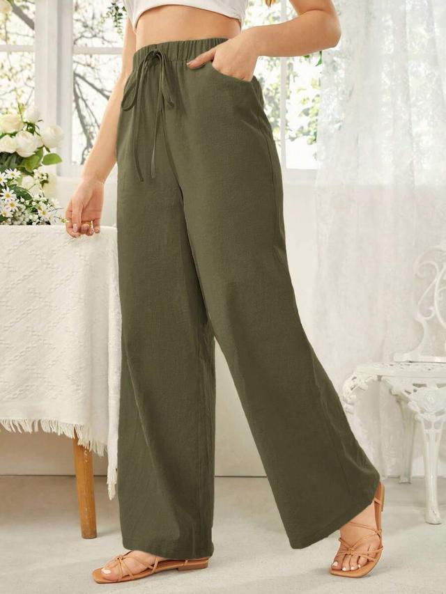 olive green waist tie wide leg trousers