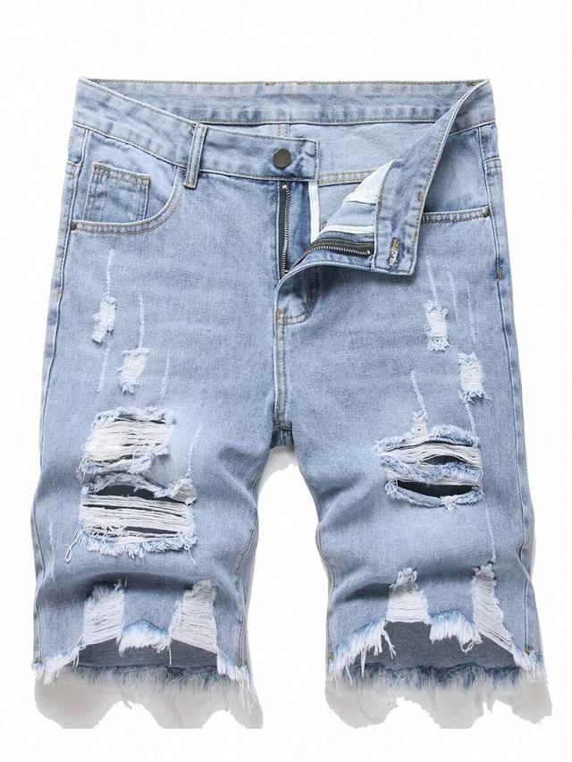 men's summer casual light wash ripped denim shorts
