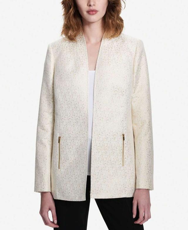 metallic cream open front blazer