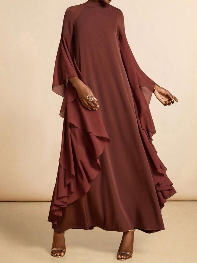 vesra burgundy collared draped ruffle sleeve loose robe