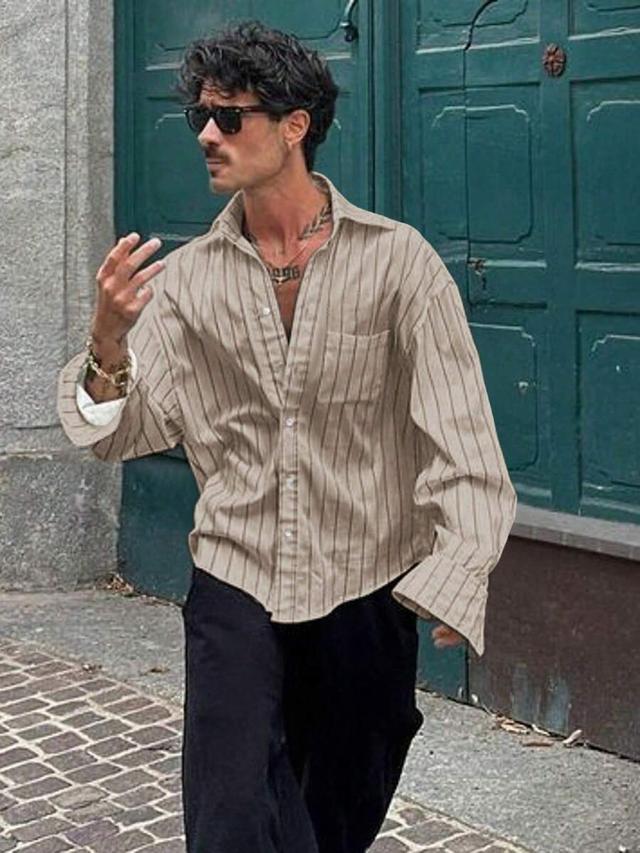 men's thin striped long sleeve casual shirt