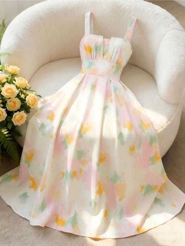 gloveve backless floral print spaghetti strap a-line dress