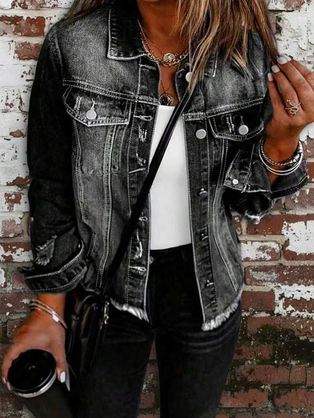 distressed black acid wash denim trucker jacket