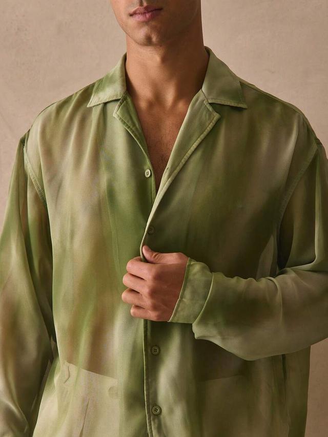musero oversized sheer revere collar button through shirt