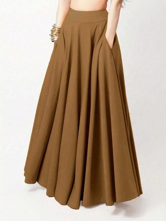 women's casual solid color brown maxi skirt