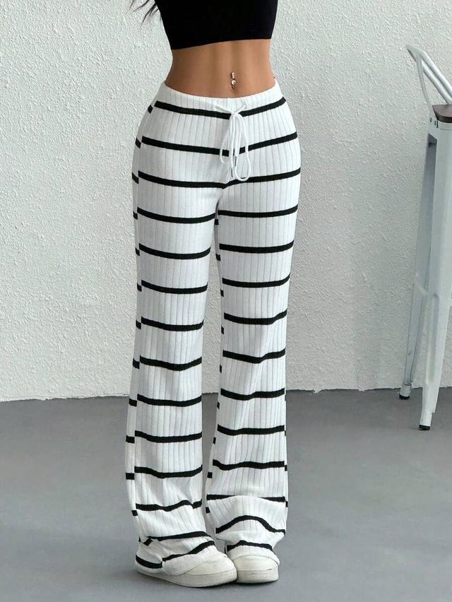 ribbed drawstring waist casual striped lounge pants