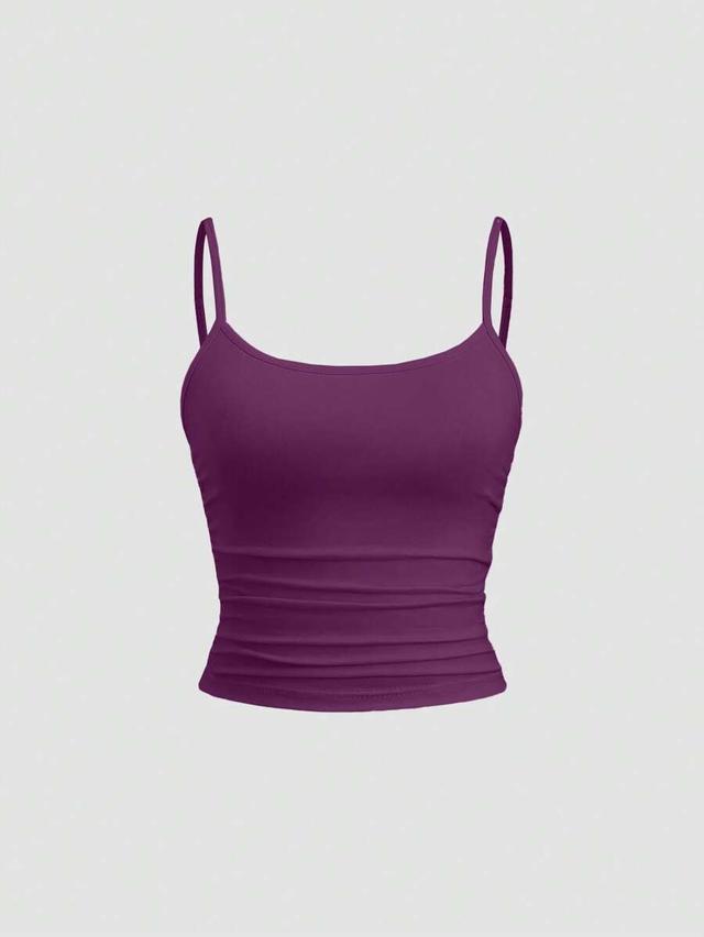 purple fitted camisole top with ruched waist detail