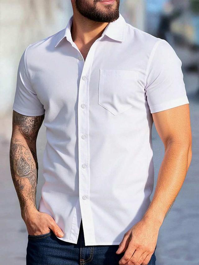 white casual short sleeve button down shirt