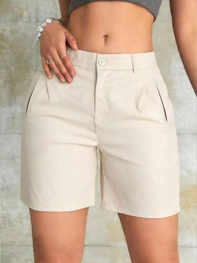 women's casual beige minimalist tailored shorts