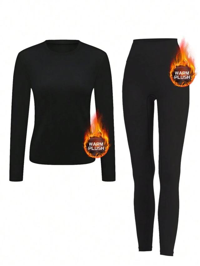 solid black fleece lined thermal base layer set