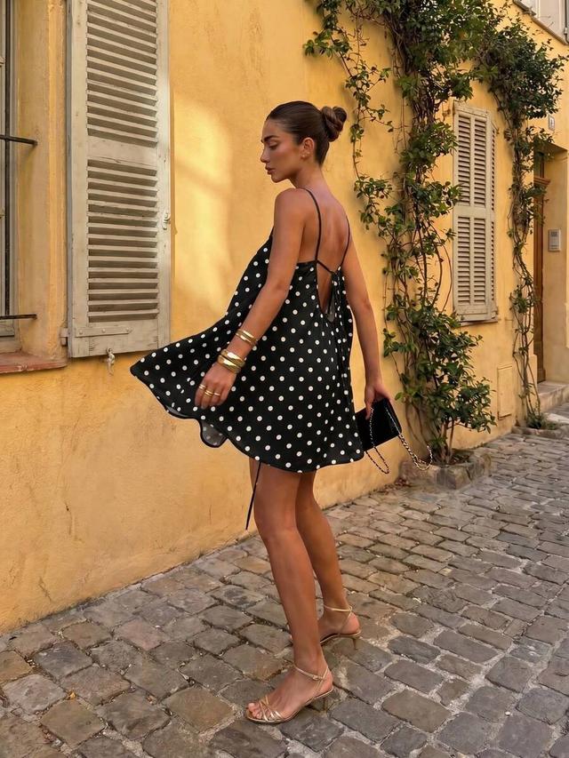 polka dot chiffon backless summer dress